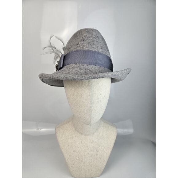 Uno‎ Alla Volta Feather Grey Wool Felt Fedora Hat EUC Made in USA main image 5